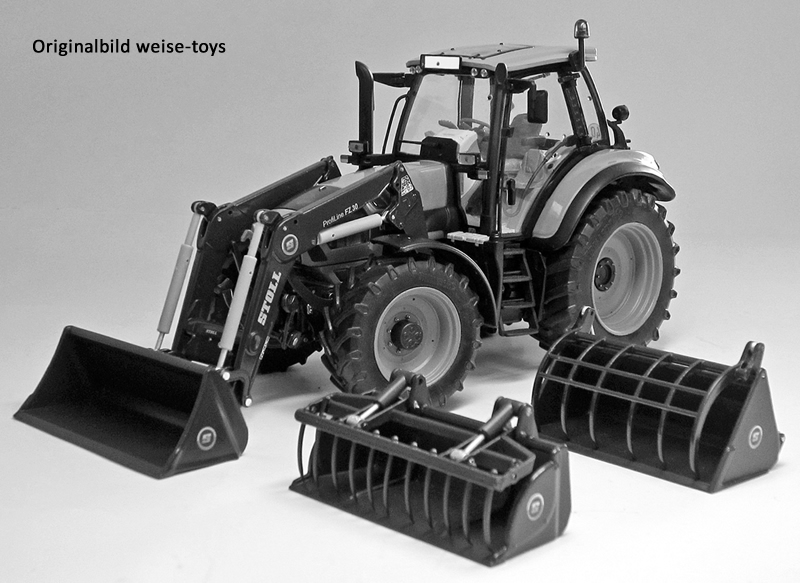 weise-toys 1045 - DEUTZ Agrotron C Shift mit Frontlader und 3 Werkzeugen